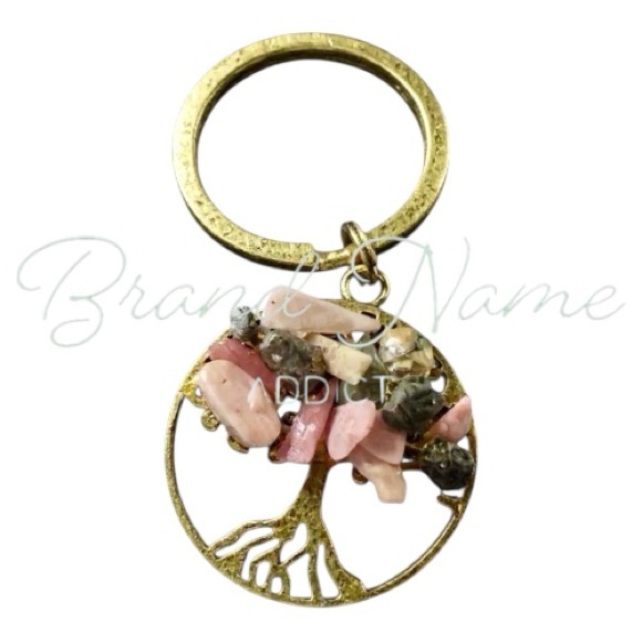 Tree of Life Accessories - Handmade Bronze Gold Tree of Life Handmade Keychain/Bag Tag w/Rhodonite Accents